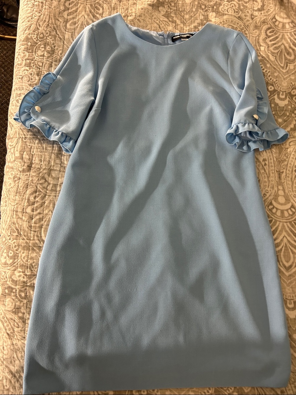 Karl Lagerfeld Light Blue Ruffle-Sleeve Mini Dress